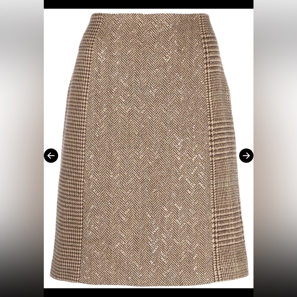 Ralph Lauren Purple Label Tan and Brown Houndstooth Skirt - Size 4